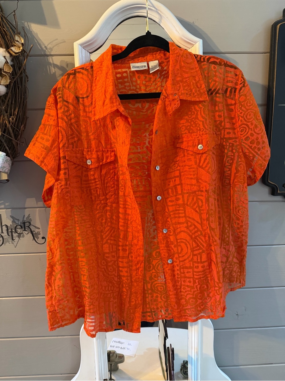 Chico's Bright Orange Short-Sleeve Button-Front Shirt